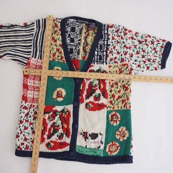 VTG Eagle’s Eye Patchwork Knit Cardigan 55% Ramie 45% Cotton Eclectic Grandpa M - Picture 3 of 9